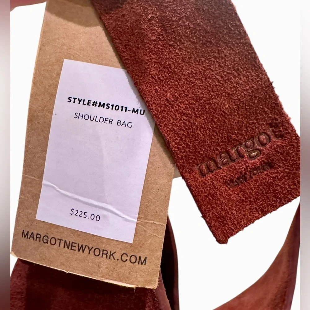 Margot New York Burgundy/Rust Suede Hobo Bucket Bag - Picture 3 of 12